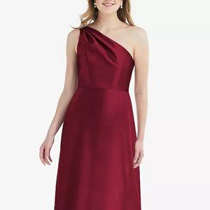 Alfred Sung 821....One-Shoulder Satin Maxi Dress .....Burgundy....Size 2